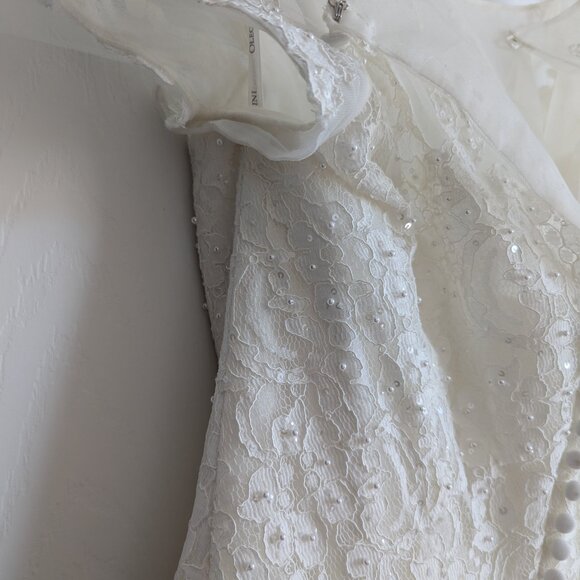 Oleg Cassini for David's Bridal Cap Sleeve Tea-Length Wedding Dress - Picture 9 of 14